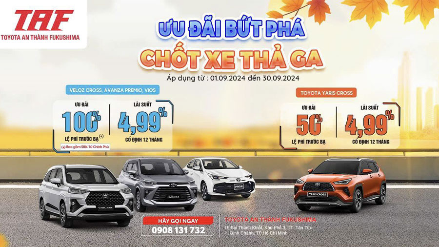 Chương Trình Khuyến Mãi Toyota Tháng 9/2024: Giảm 100% Thuế Trước Bạ