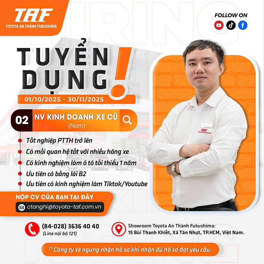 Nhân Viên Kinh Doanh Ô Tô Cũ (02 Nam/Nữ)